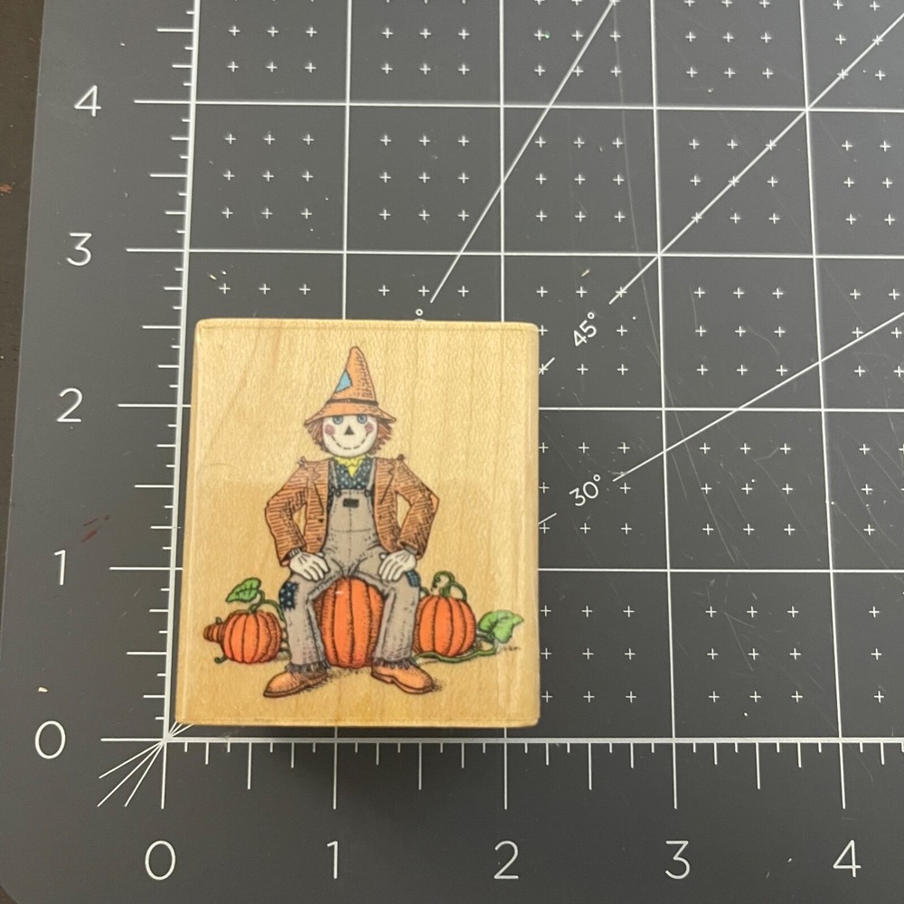 1990 Hero Arts Scarecrow And Pumpkins Rubber Stamp E384